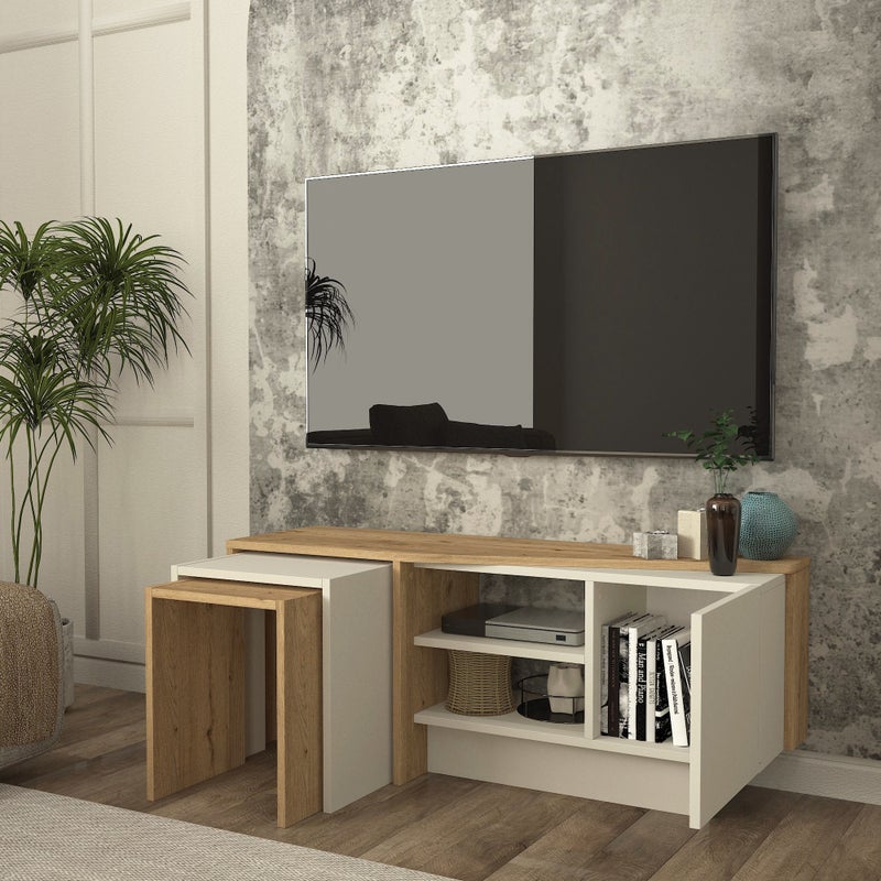 Home Canvas Rodega TV Stand with Nesting Table – Sepet Sandstone Finish | Upto 55 inch TV - Image 3